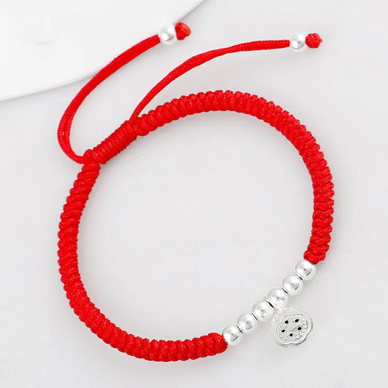 925 Sterling Silver Beads Shamballa Bracelet Red  Rope Lucky Bangle Handmade Fashion Jewelry