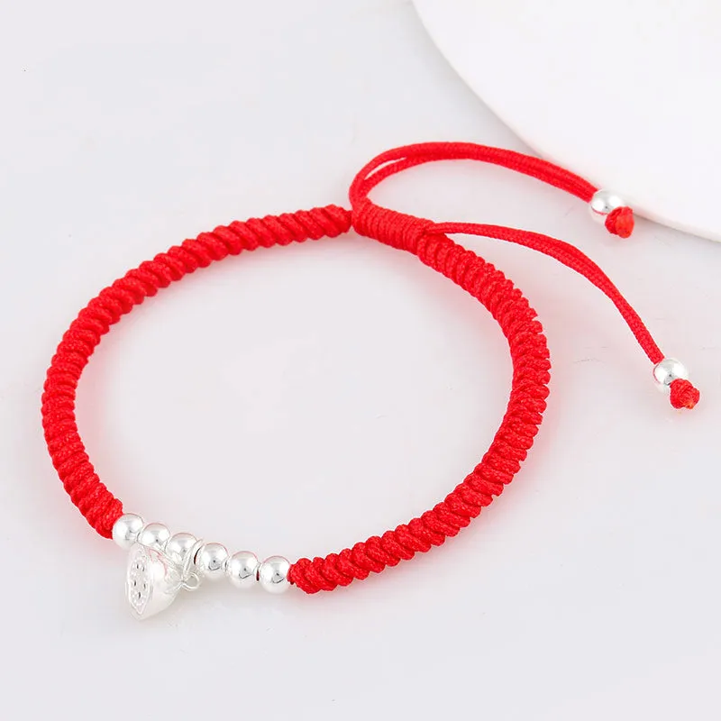 925 Sterling Silver Beads Shamballa Bracelet Red  Rope Lucky Bangle Handmade Fashion Jewelry
