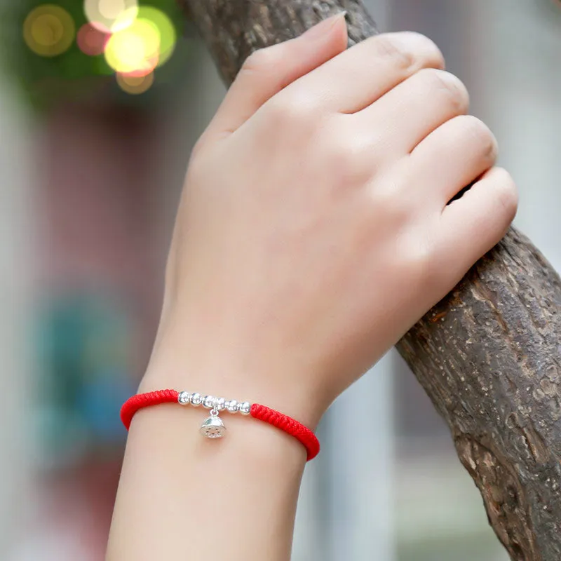 925 Sterling Silver Beads Shamballa Bracelet Red  Rope Lucky Bangle Handmade Fashion Jewelry