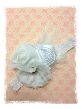 Baby, girl, lady white or ivory vintage christening flower girl bridal fascinator lace flower headband  FLHD37