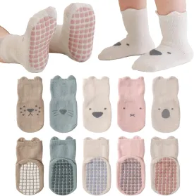 Baby Non-Slip Ankle Socks with Grips - Anti-Slip Crew Cotton Socks for Infants Toddlers Girls Boys