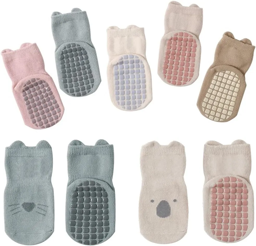 Baby Non-Slip Ankle Socks with Grips - Anti-Slip Crew Cotton Socks for Infants Toddlers Girls Boys
