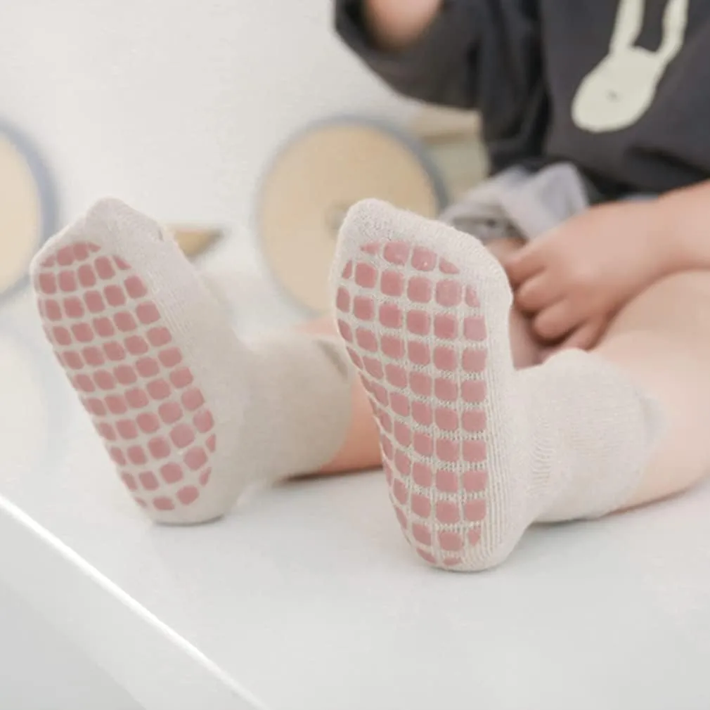 Baby Non-Slip Ankle Socks with Grips - Anti-Slip Crew Cotton Socks for Infants Toddlers Girls Boys