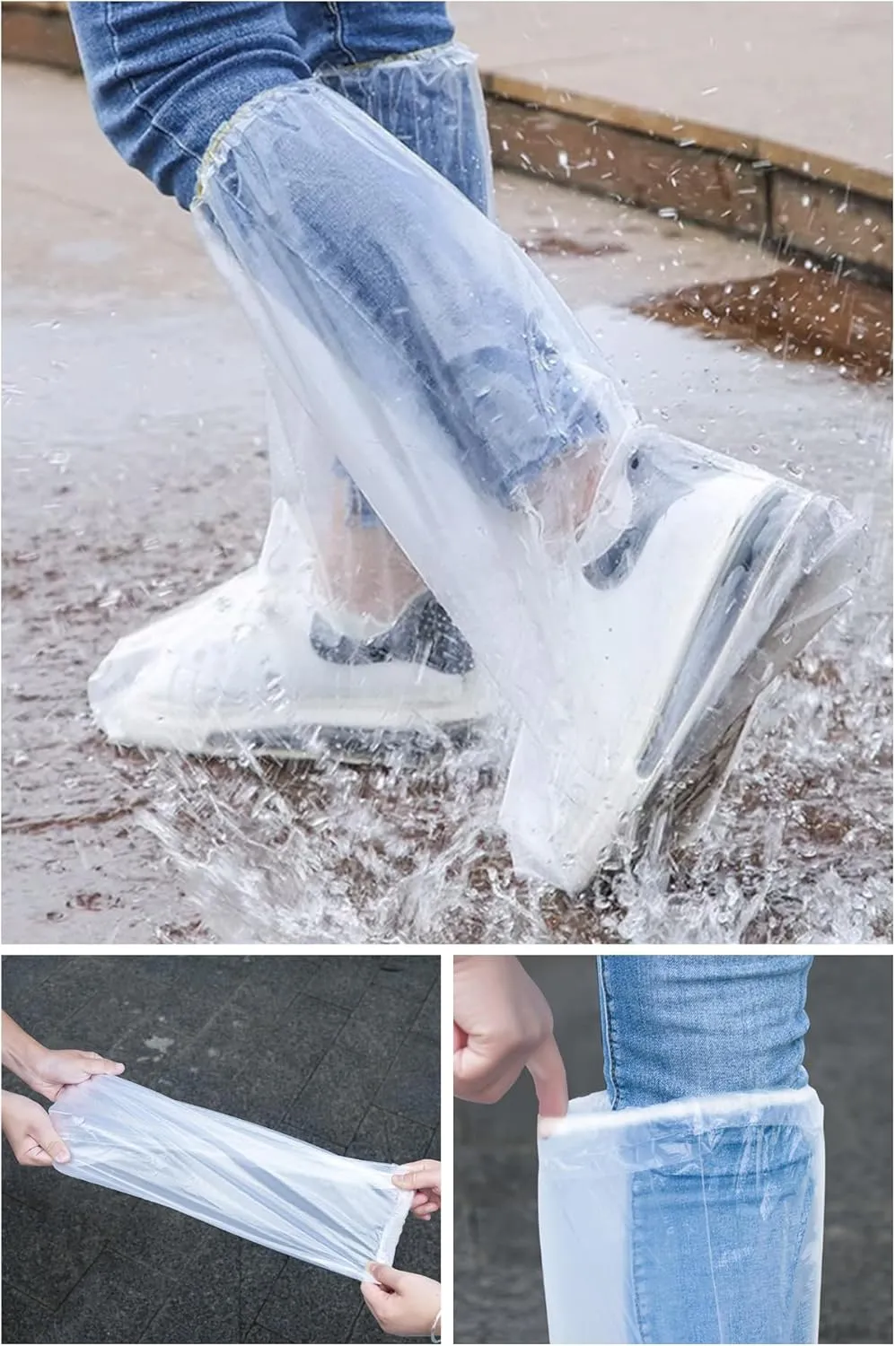 BATHRINS Disposable Rain Ponchos For Adults - 3 Emergency Clear Ponchos With Hoods And 3 Pairs Of Waterproof Boot Covers