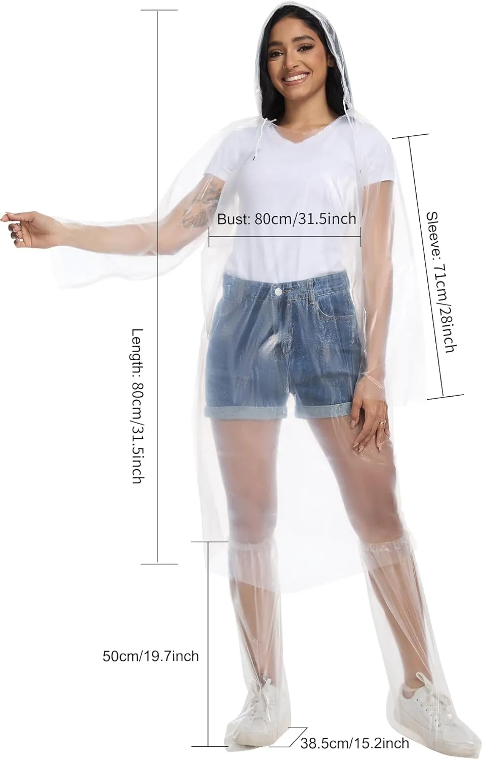 BATHRINS Disposable Rain Ponchos For Adults - 3 Emergency Clear Ponchos With Hoods And 3 Pairs Of Waterproof Boot Covers