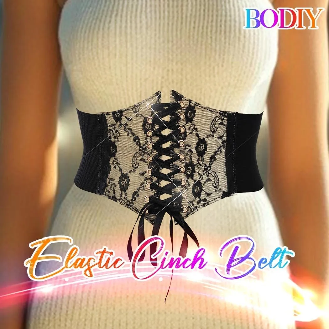 BODIY Women Lace Corset Belts Elastic Cinch Belt Tied Waspie Wide Waist Bustiers for Dress