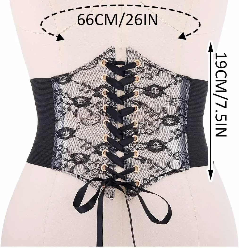 BODIY Women Lace Corset Belts Elastic Cinch Belt Tied Waspie Wide Waist Bustiers for Dress