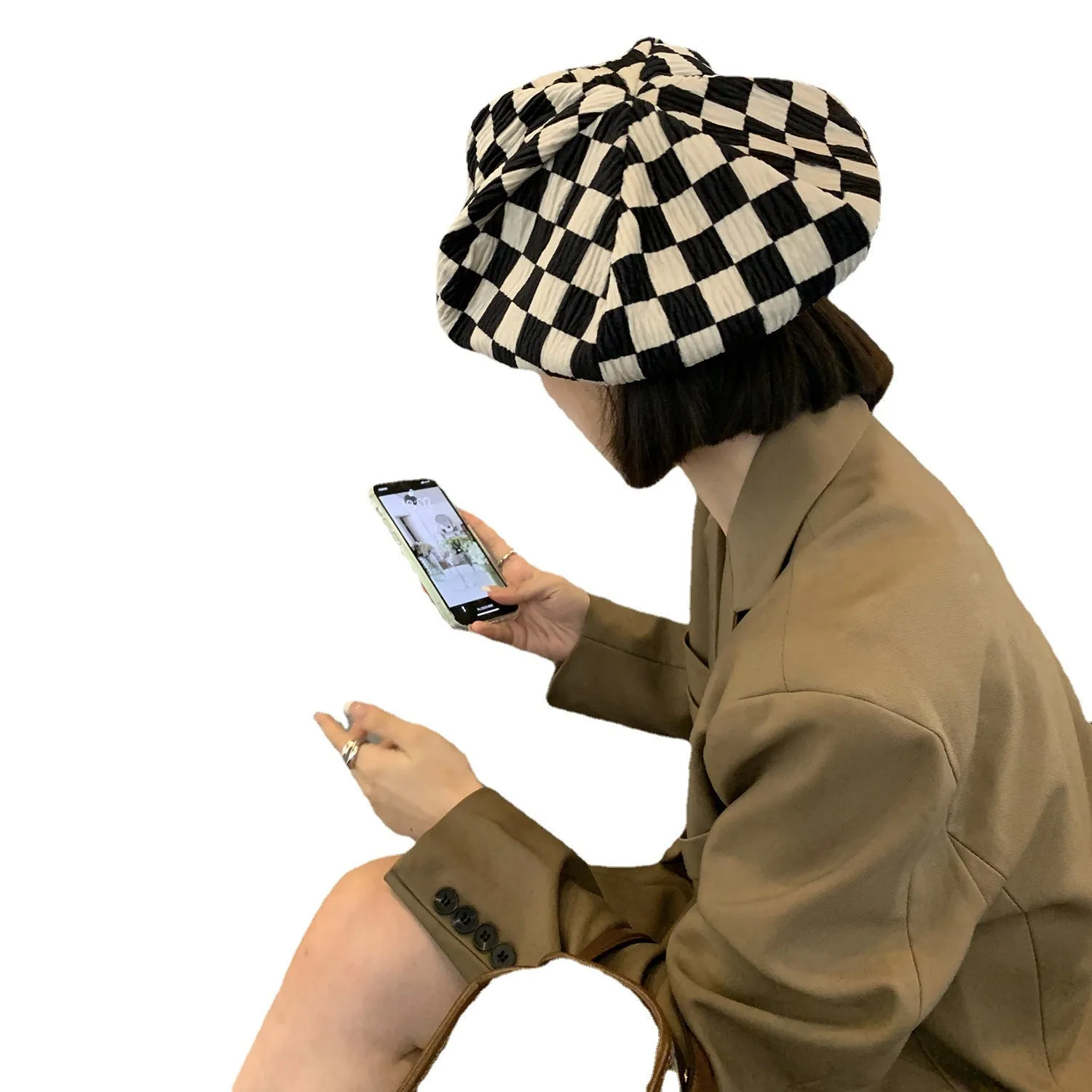 Check Beret Hat Summer Casual Fashionable Spring and Autumn