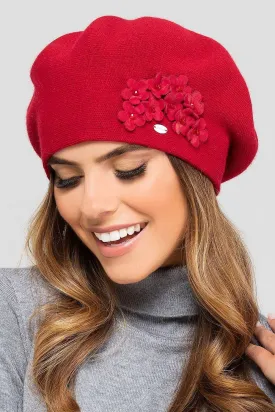 Chic Winter Wool Beret with Floral Accents