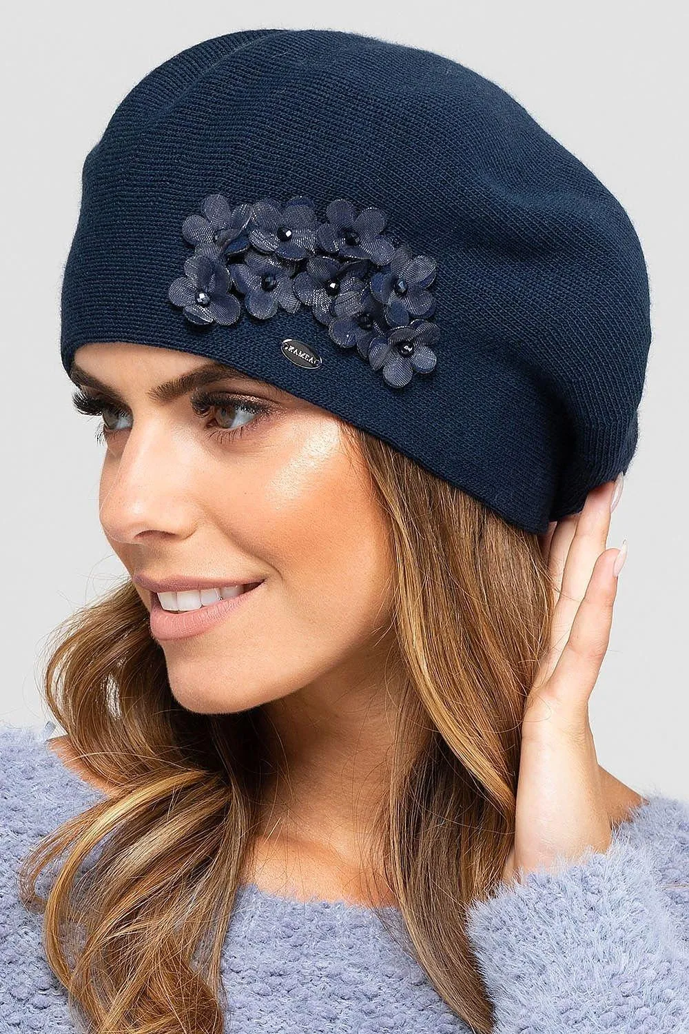 Chic Winter Wool Beret with Floral Accents