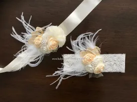 Creme Brulee & Ivory Baptism Headband and Sash