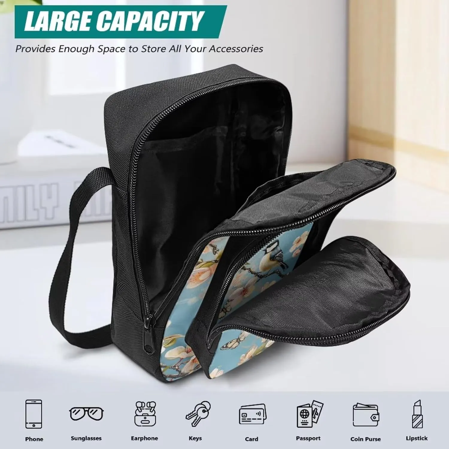 Cross-body Bag for Women Small Purse with Double Layer Zipper Pockets Shoulder Crossbody