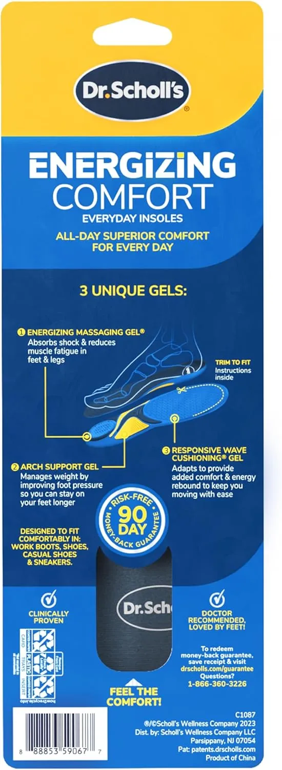 Dr. Scholls Energizing Comfort Womens Everyday Insoles with Massaging Gel - Clinically Proven, All-Day Energy and Comfort Inserts with Patented Triple Gel Design - Shock Absorbing, Arch Support