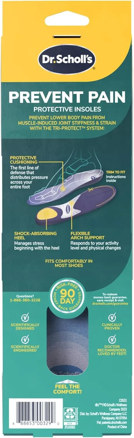Dr. Scholls Prevent Pain Insoles for Women, Size 6-10, 1 Pair: The Only Proven Insole to Prevent Lower Body Pain - Arch Support Shoe Inserts for Women, Protect Against Lower Back, Knee and Foot Pain