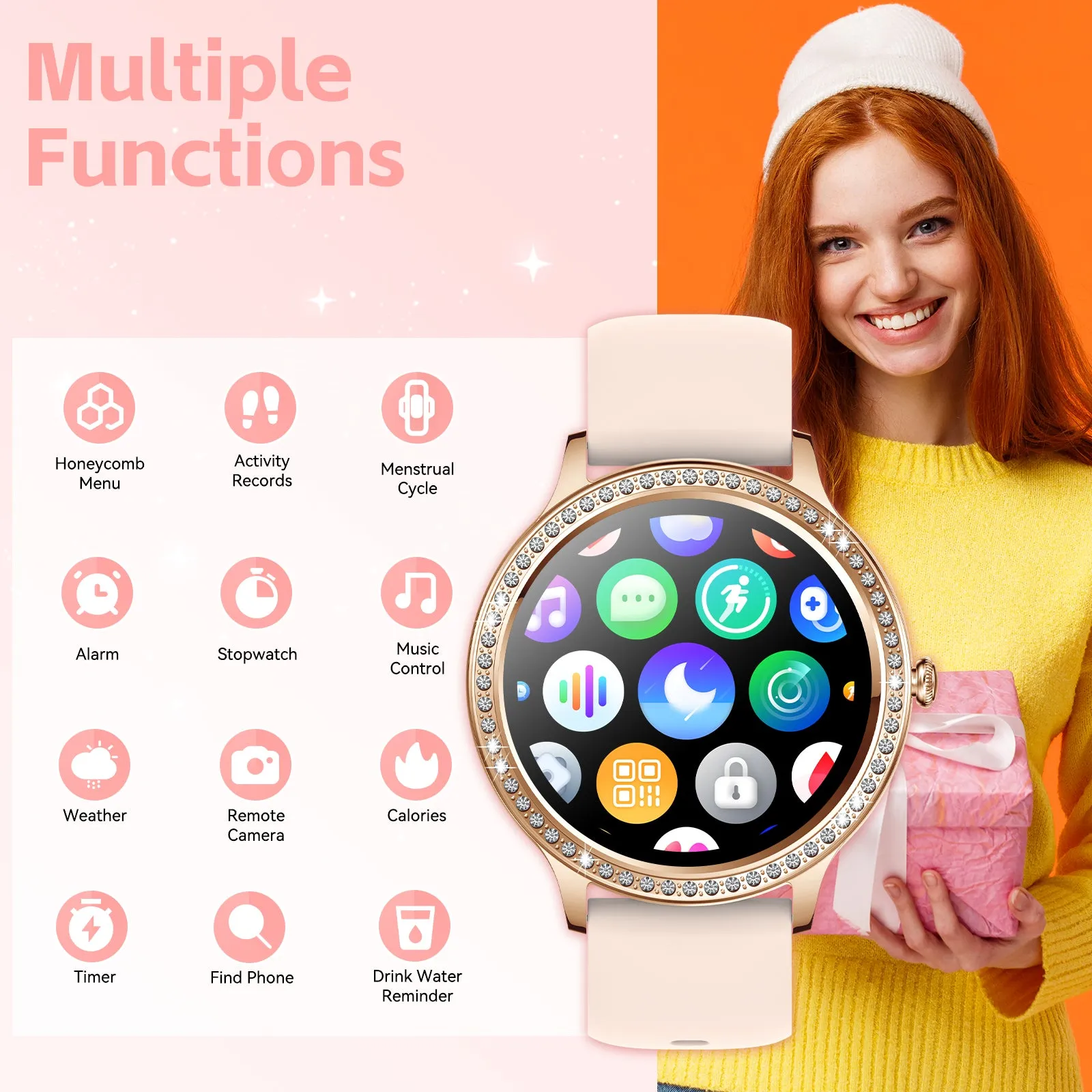 EIGIIS Smart Watches for Women Fashionable Look Ladies Smart Watch with Bluetooth Calls Heart Rate Sleep Monitor Fitness Trackers Watch with Step Counter Message Reminder for iOS Android