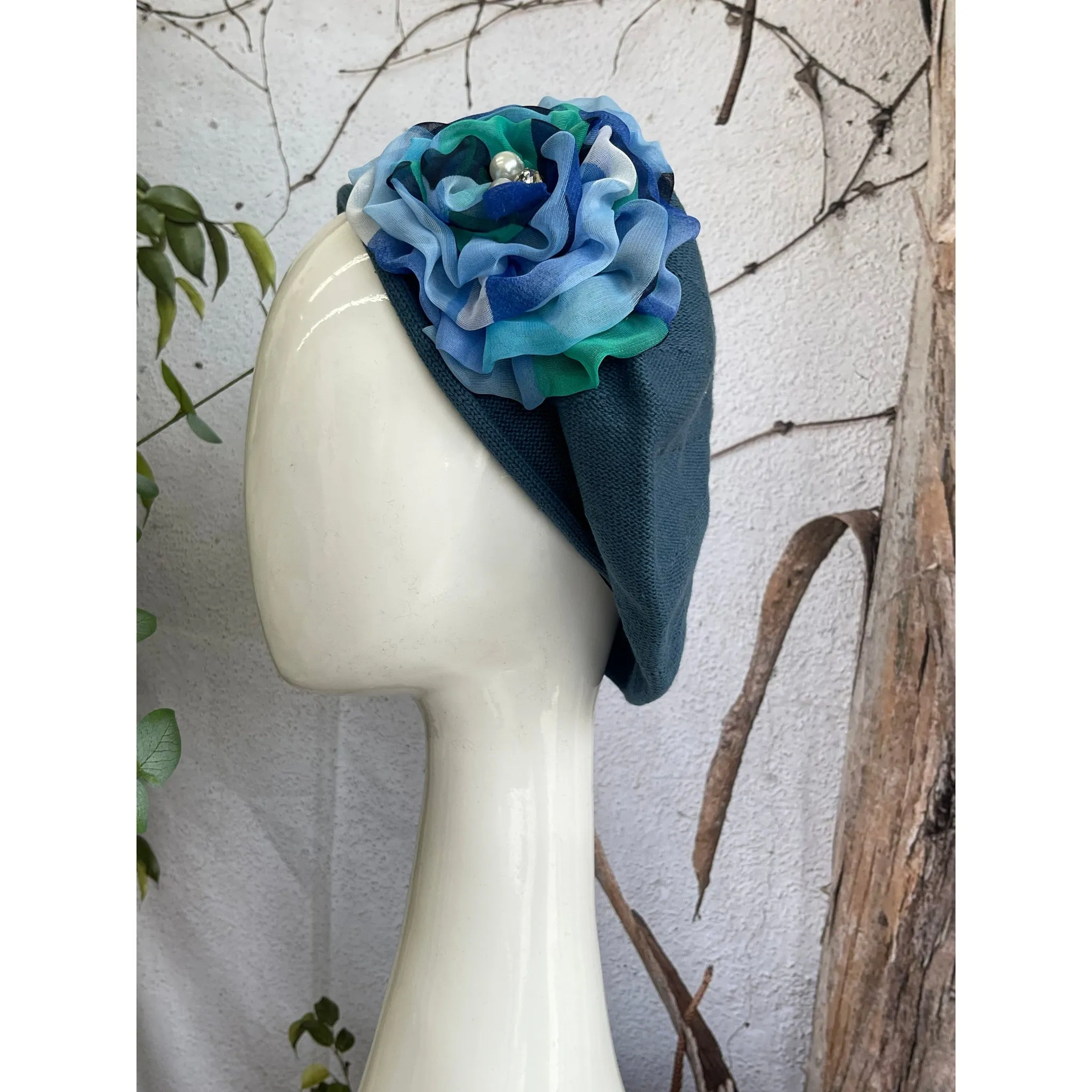 Embellished Cotton Beret - Medium/Large, Teal