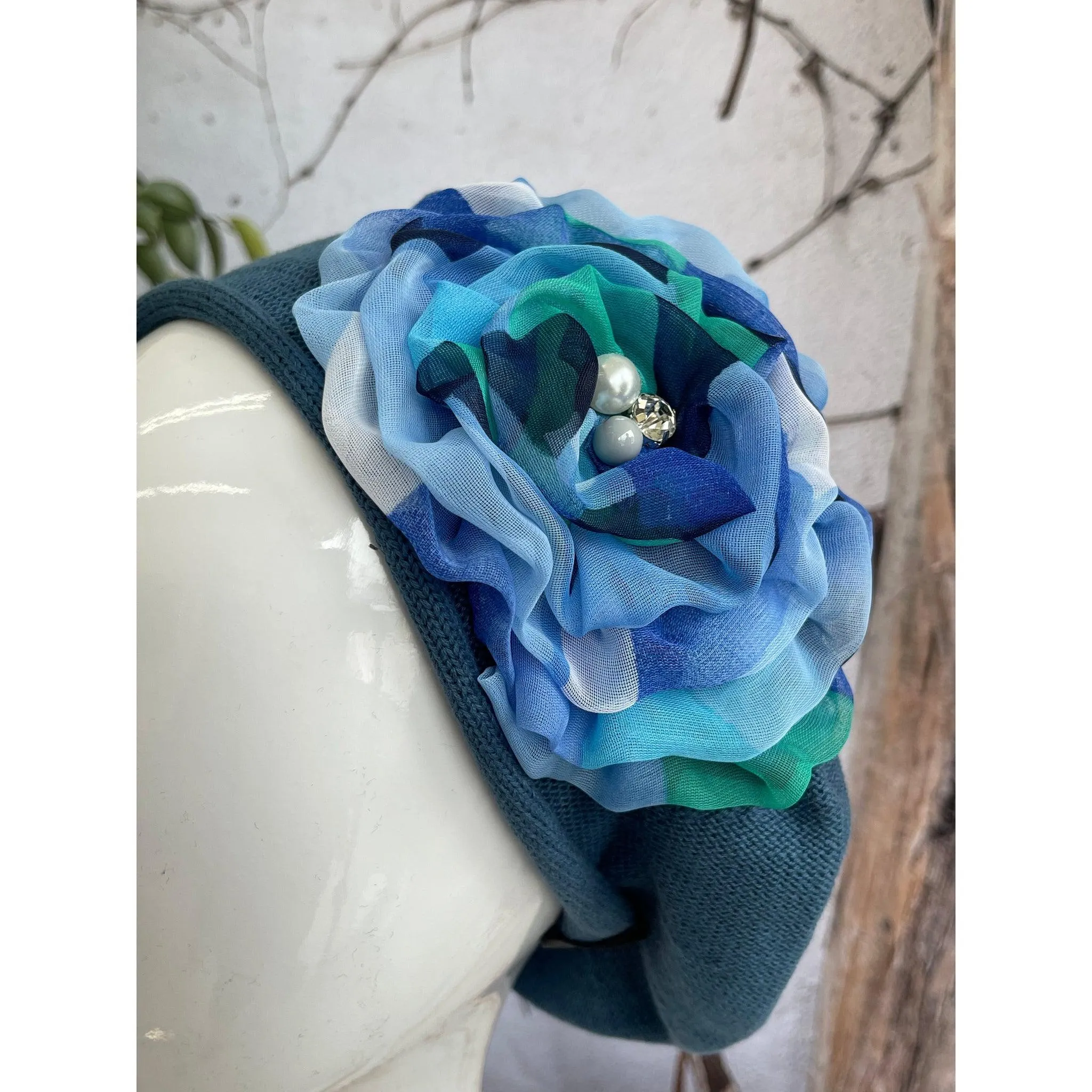 Embellished Cotton Beret - Medium/Large, Teal