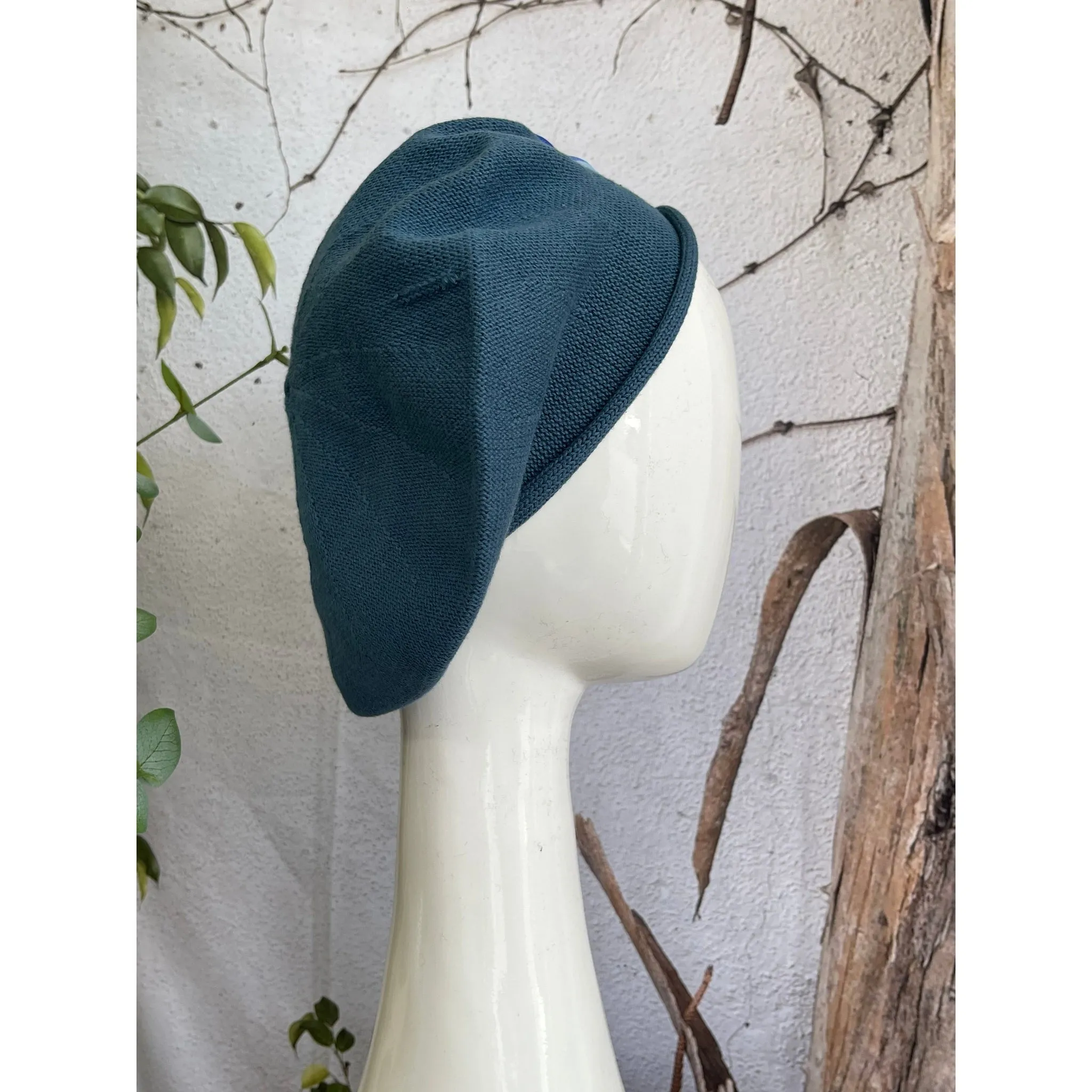 Embellished Cotton Beret - Medium/Large, Teal