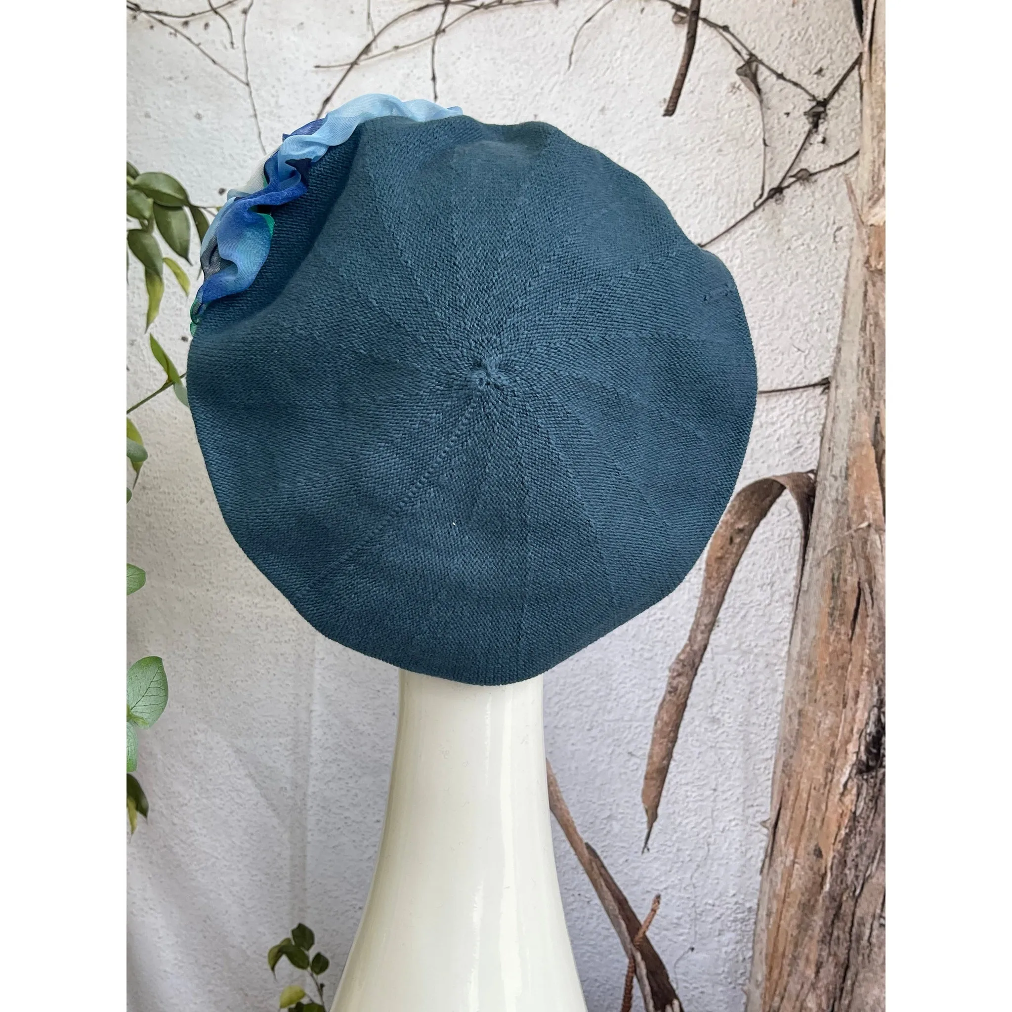 Embellished Cotton Beret - Medium/Large, Teal