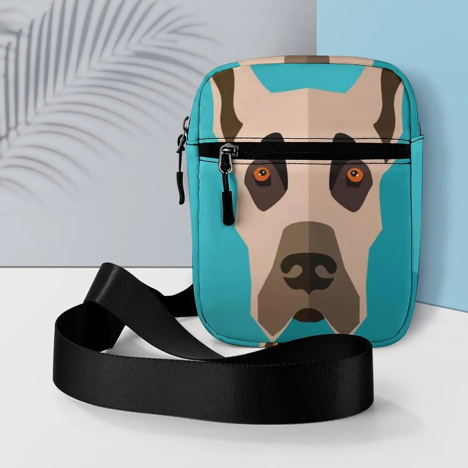 Great Dane Dog On Turquoise Adjustable Fanny Waist Pack Pouch, Waterproof Crossbody Runners Bag Wallet for Gym Hiking Fitness Women Men 6.1 x 2.2 x 7.9 inch