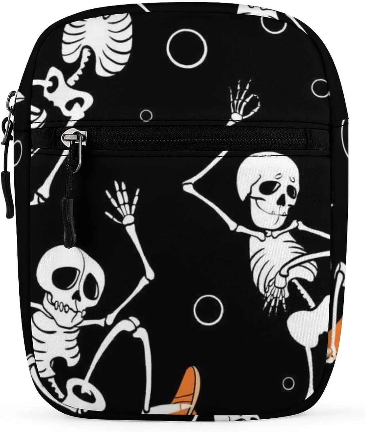 Human Skeletons Skateboarding Dance Dots Seamless On Black Adjustable Fanny Waist Pack Pouch, Waterproof Crossbody Runners Bag Wallet for Gym Hiking Fitness Women Men 6.1 x 2.2 x 7.9 inch
