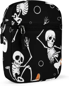 Human Skeletons Skateboarding Dance Dots Seamless On Black Adjustable Fanny Waist Pack Pouch, Waterproof Crossbody Runners Bag Wallet for Gym Hiking Fitness Women Men 6.1 x 2.2 x 7.9 inch