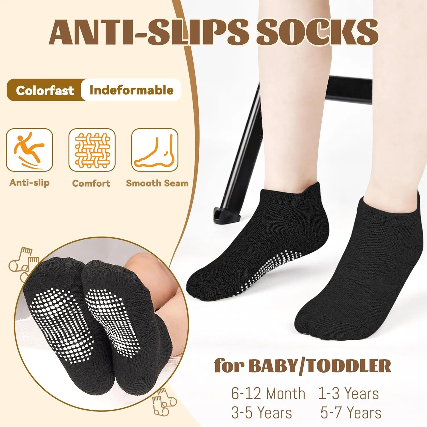 HYCLES 15 Pairs Toddler Socks, Kids Grip Socks for 6-12 Month 1-7 Years Non Slip Ankle Sock for Baby Boys Girls