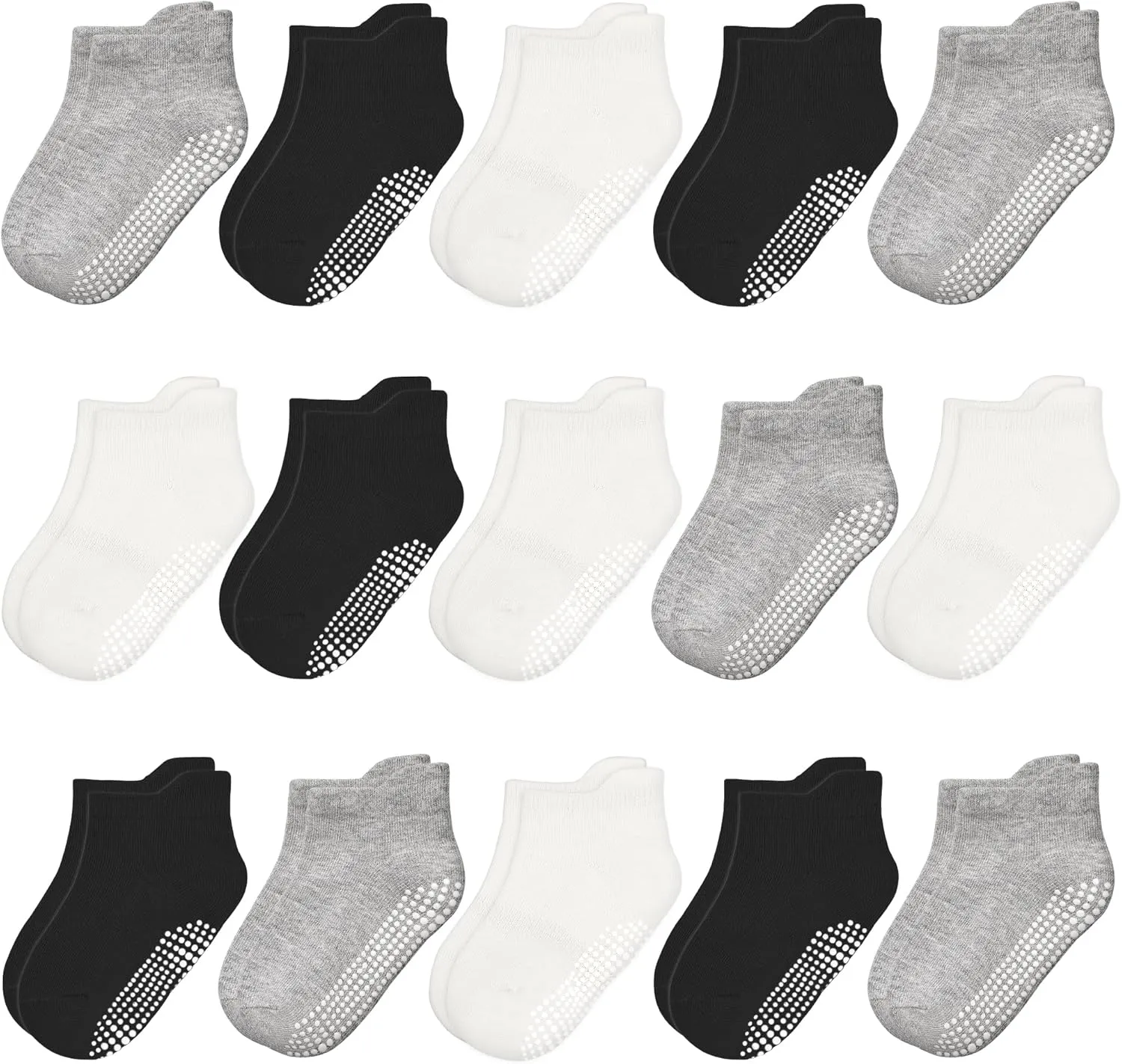 HYCLES 15 Pairs Toddler Socks, Kids Grip Socks for 6-12 Month 1-7 Years Non Slip Ankle Sock for Baby Boys Girls