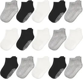 HYCLES 15 Pairs Toddler Socks, Kids Grip Socks for 6-12 Month 1-7 Years Non Slip Ankle Sock for Baby Boys Girls