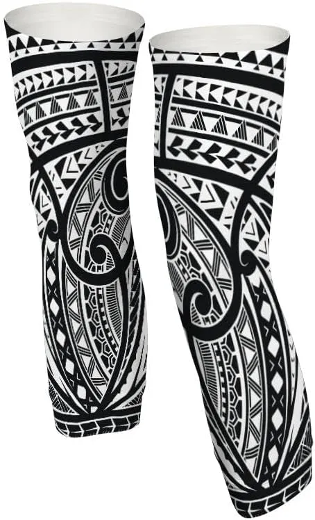 Leg Sleeves for Men and Women, Polynesian Tribal Tattoo Pattern, Full Length Leg Warmers for Sport