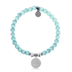 Lucky Elephant Charm with Aqua Cats Eye Charity Bracelet
