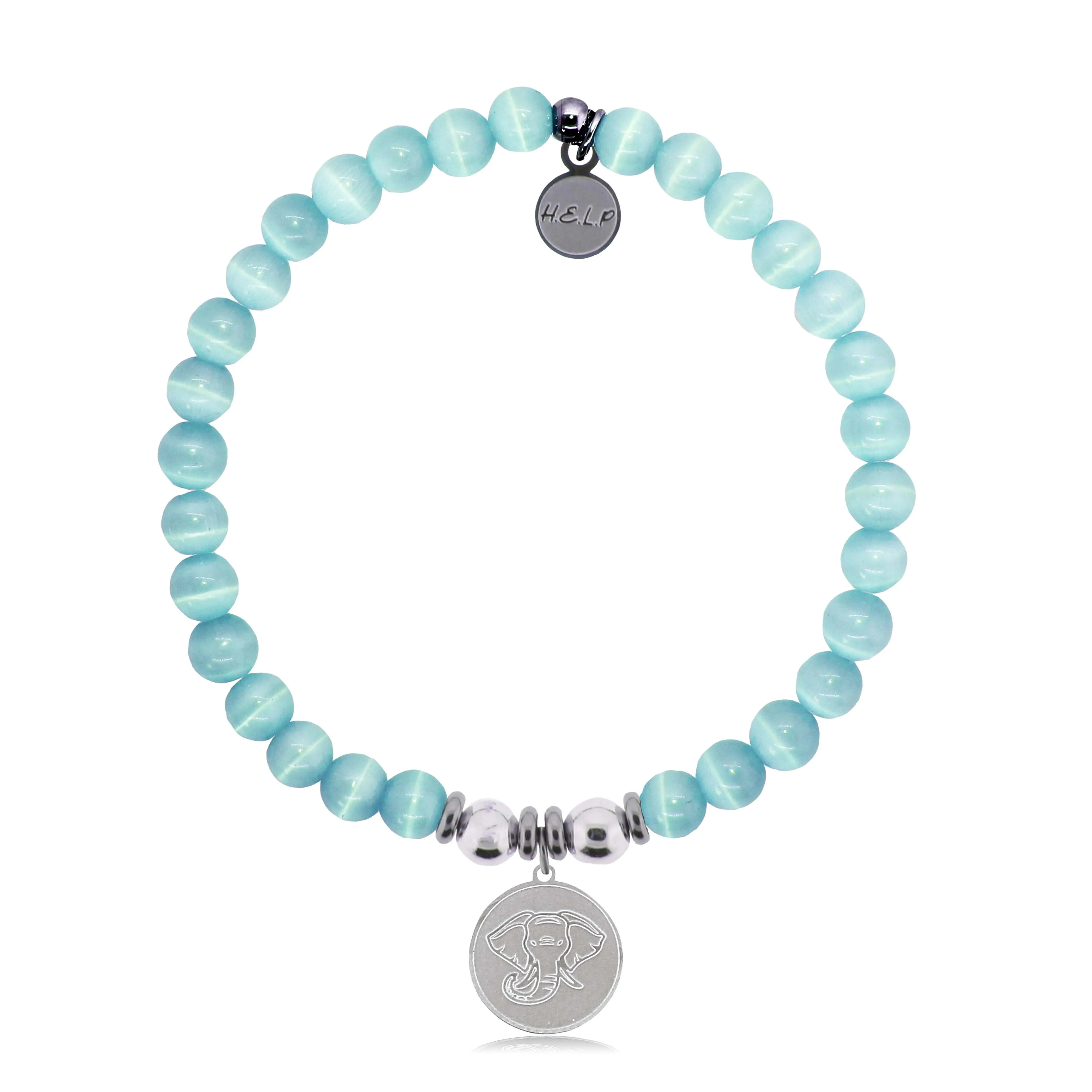 Lucky Elephant Charm with Aqua Cats Eye Charity Bracelet