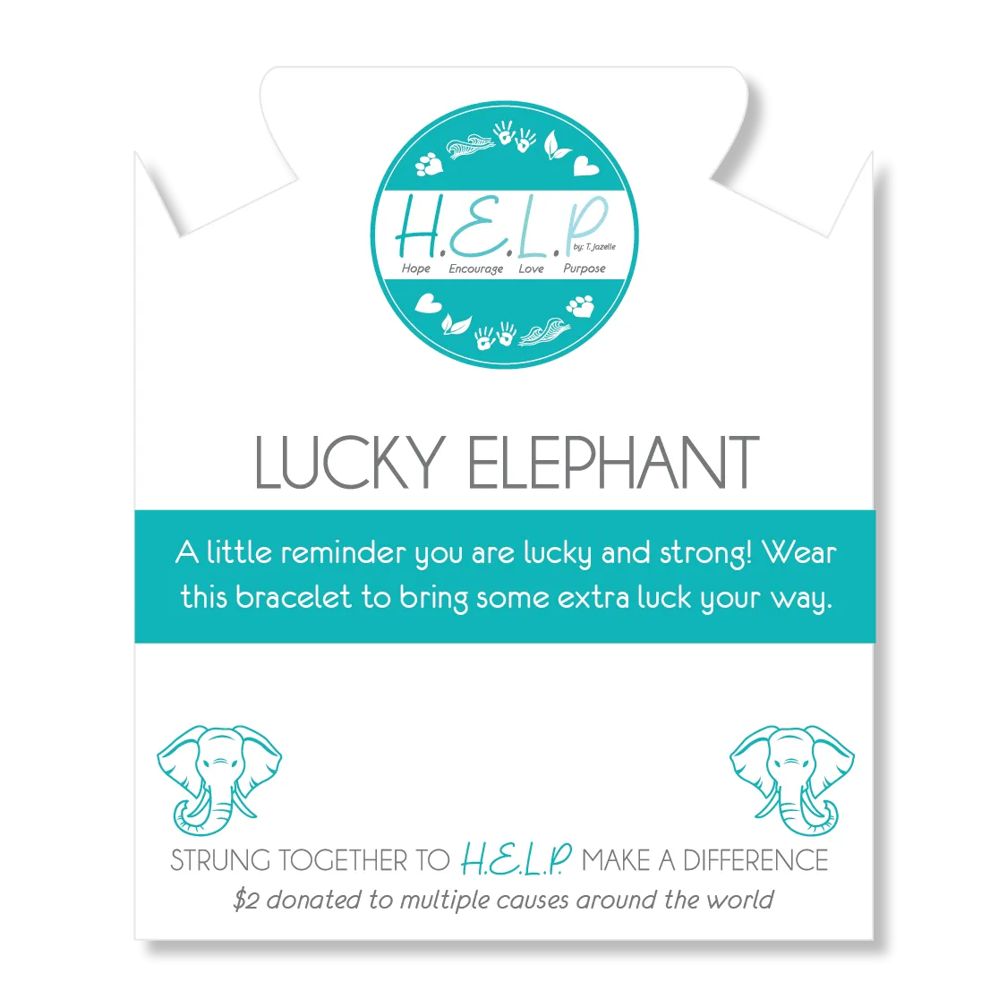 Lucky Elephant Charm with Aqua Cats Eye Charity Bracelet