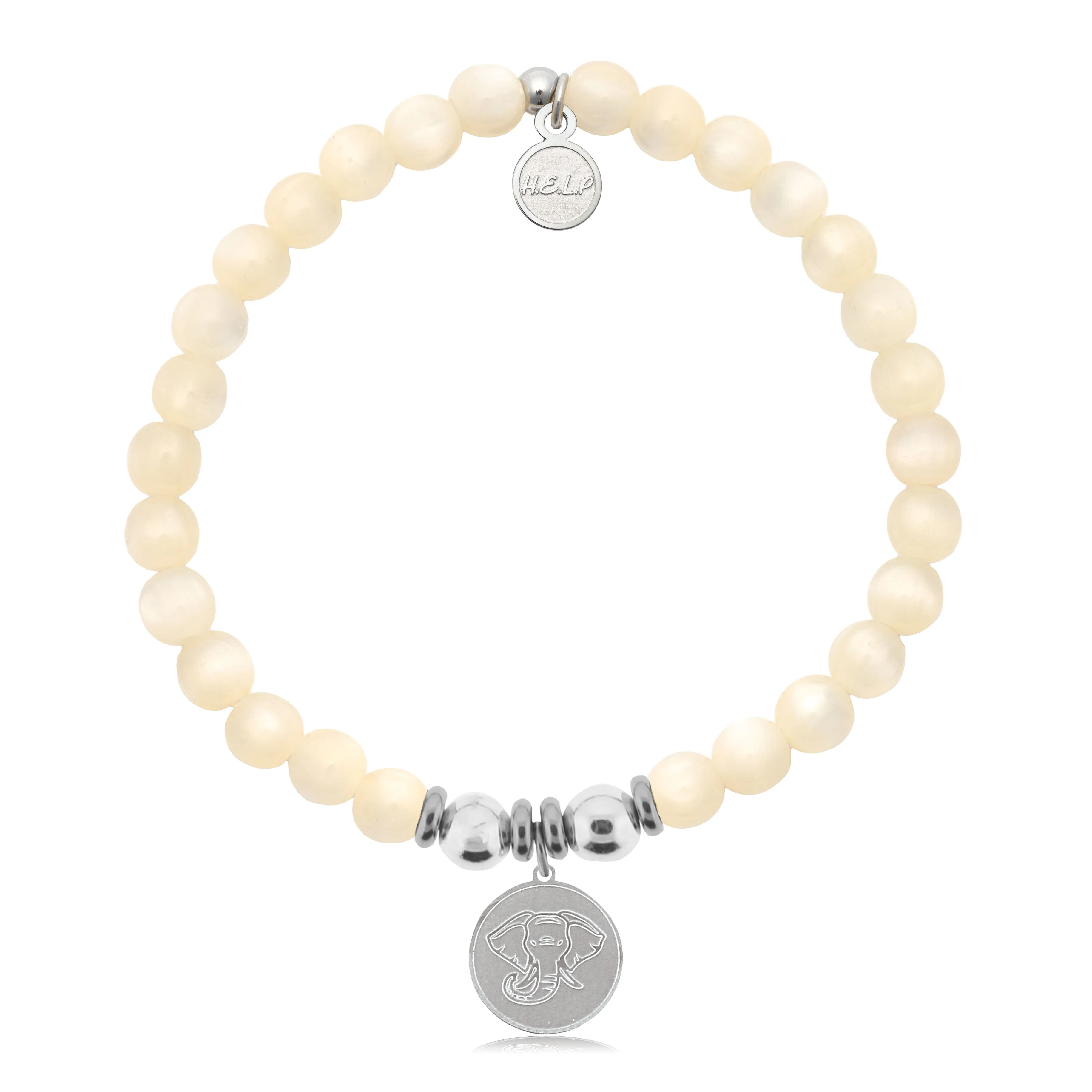 Lucky Elephant Charm with Natural Selenite Charity Bracelet
