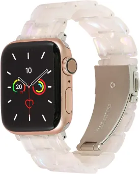 MAIRUI Resin Watch Band Compatible with Apple Watch for Women Men 41mm/40mm/38mm Series 9/8/7/6 SE Slim Bands Strap Bracelet Wristband for iWatch 5/4/3/2/1/Ultra/Ultra 2(Colorful Shell White-2)