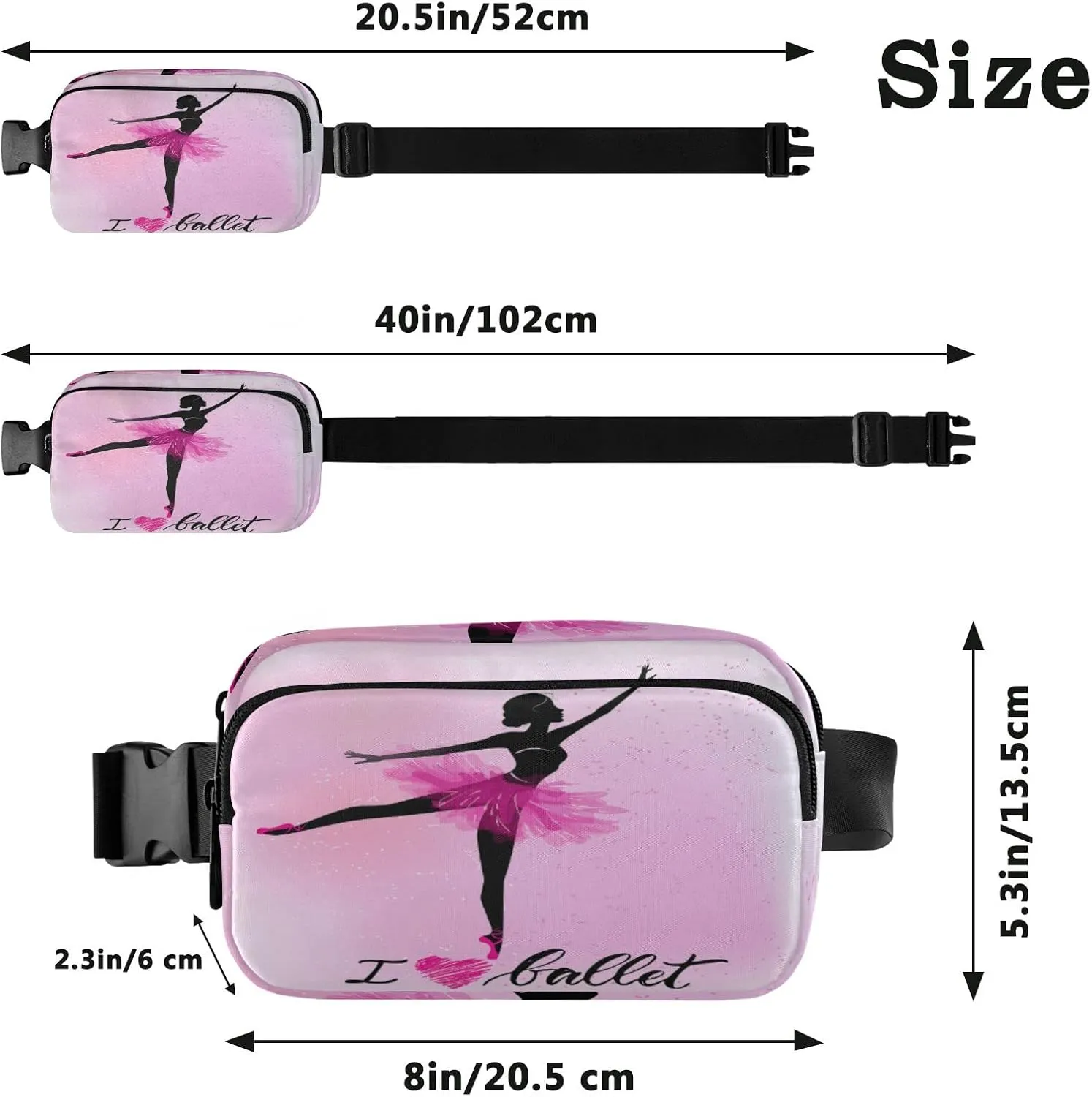 Oyihfvs Ballerina Dance Pink Adjustable Fanny Waist Pack Pouch, Waterproof Runners Sports Waist Pack Wallet for Sports Hiking Fitness Cycling Gym Women Men