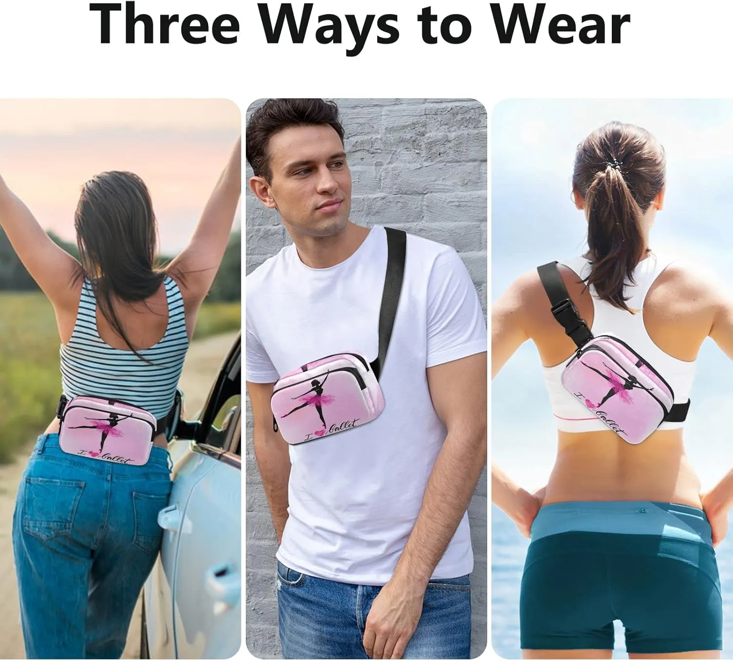 Oyihfvs Ballerina Dance Pink Adjustable Fanny Waist Pack Pouch, Waterproof Runners Sports Waist Pack Wallet for Sports Hiking Fitness Cycling Gym Women Men