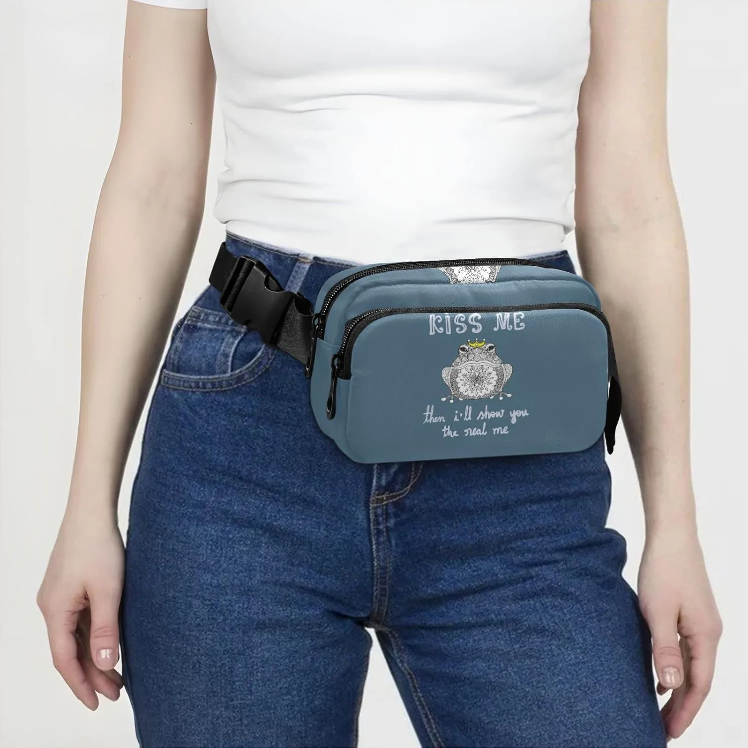Oyihfvs Mandala Art Frog KISS ME Then I Will Show You The Real ME Adjustable Fanny Waist Pack Pouch, Waterproof Runners Sports Waist Pack Wallet for Sports Hiking Fitness Cycling Gym Women Men