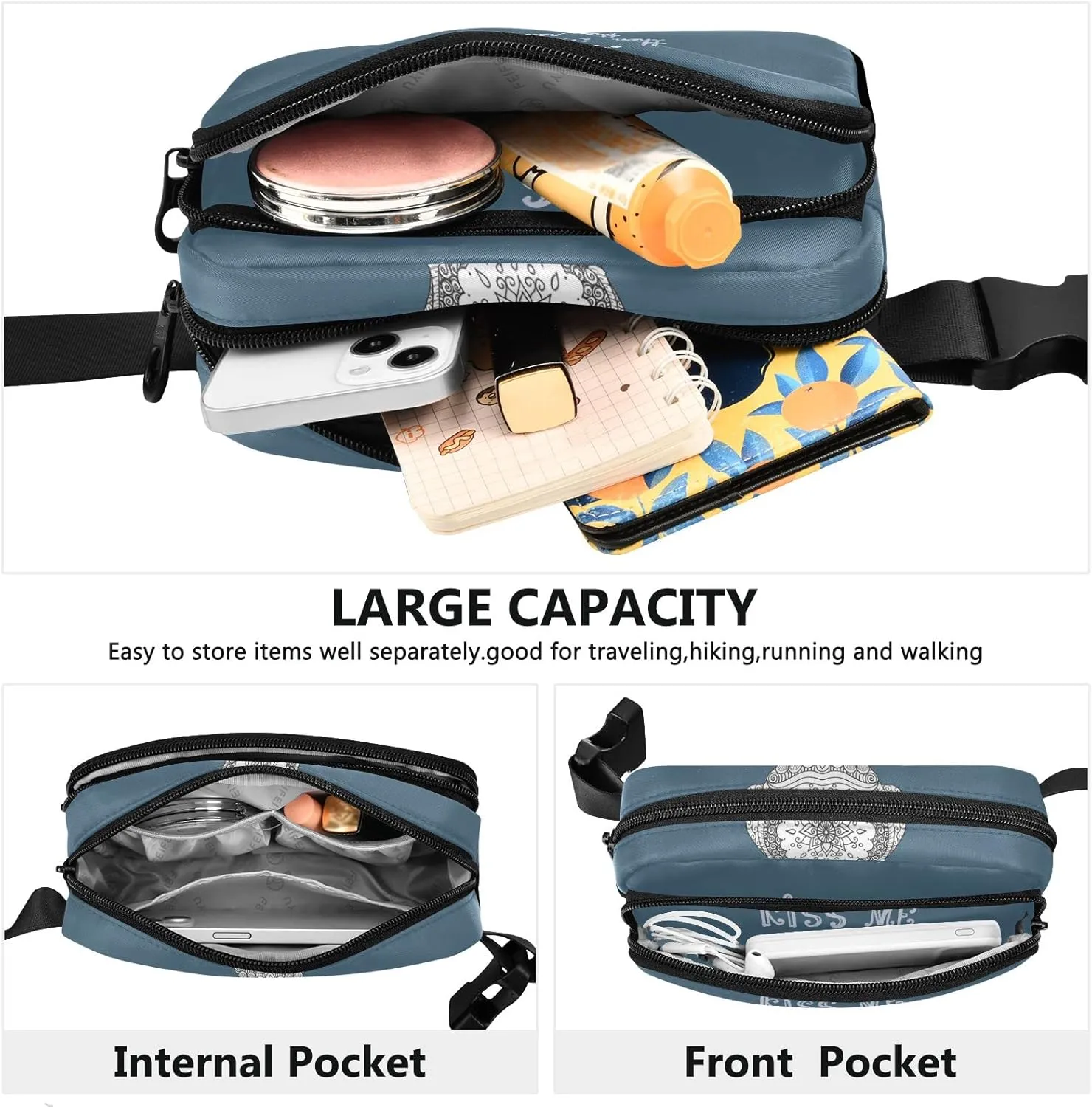 Oyihfvs Mandala Art Frog KISS ME Then I Will Show You The Real ME Adjustable Fanny Waist Pack Pouch, Waterproof Runners Sports Waist Pack Wallet for Sports Hiking Fitness Cycling Gym Women Men