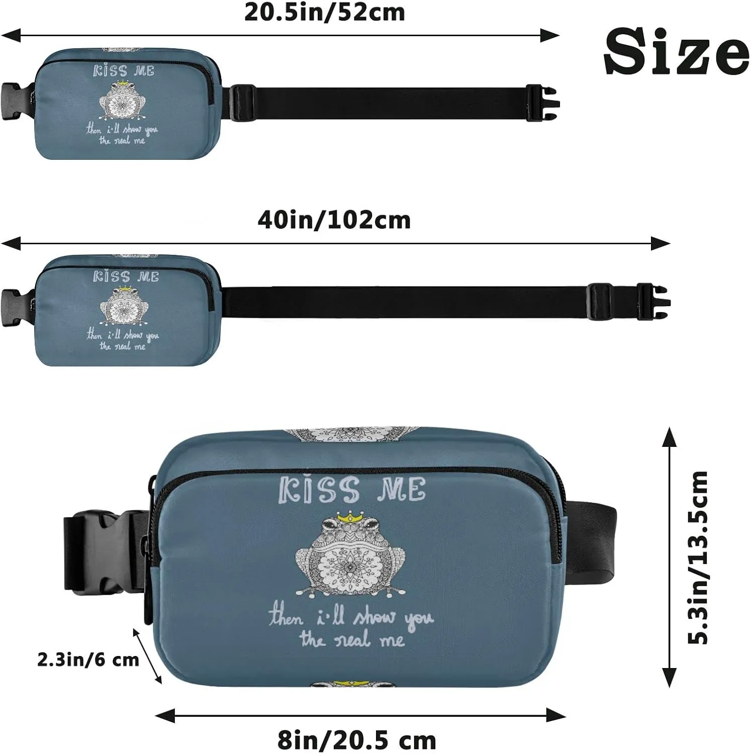 Oyihfvs Mandala Art Frog KISS ME Then I Will Show You The Real ME Adjustable Fanny Waist Pack Pouch, Waterproof Runners Sports Waist Pack Wallet for Sports Hiking Fitness Cycling Gym Women Men