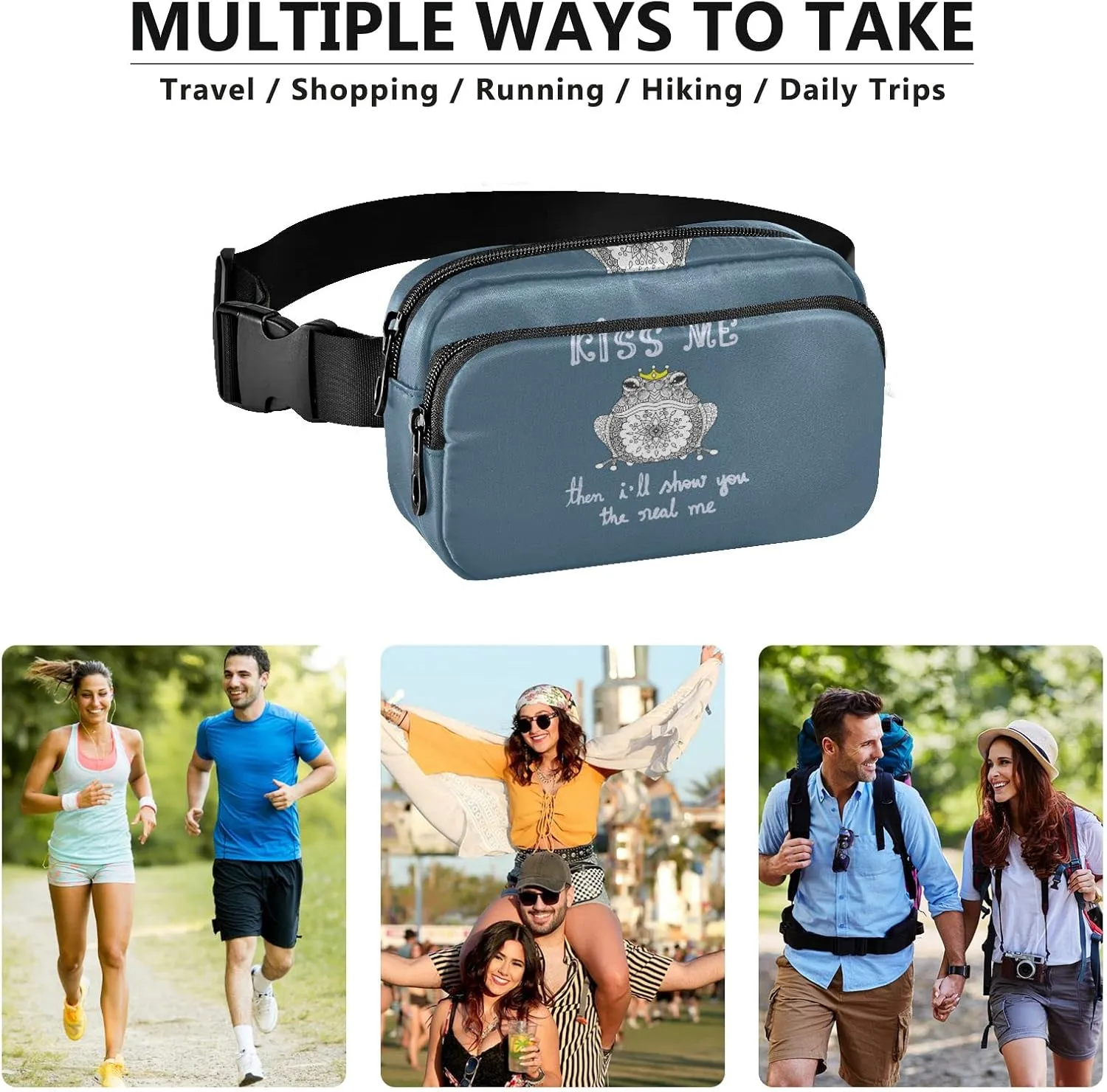 Oyihfvs Mandala Art Frog KISS ME Then I Will Show You The Real ME Adjustable Fanny Waist Pack Pouch, Waterproof Runners Sports Waist Pack Wallet for Sports Hiking Fitness Cycling Gym Women Men