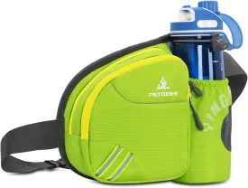 Peicees Waist Bag Fanny Pack with Water Bottle Holder for Men Women Hiking Running Dog Walking Fit All Phones (Bottle Not Included), Colorful Reflective Strip&Zipper-Green