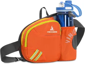 Peicees Waist Bag Fanny Pack with Water Bottle Holder for Men Women Hiking Running Dog Walking Fit All Phones (Bottle Not Included), Colorful Reflective Strip&Zipper-Orange