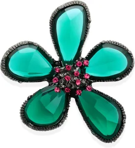Rhinestone Black Flower Brooch with Irregular Deep Green Petals Hollow Pink Cubic Zirconia Core Ideal Vintage Brooch Pin for Women & Girls Brooches Lapel Pins Dainty Art Deco Dress Accessories Wedding Birthday Holiday Jewelry