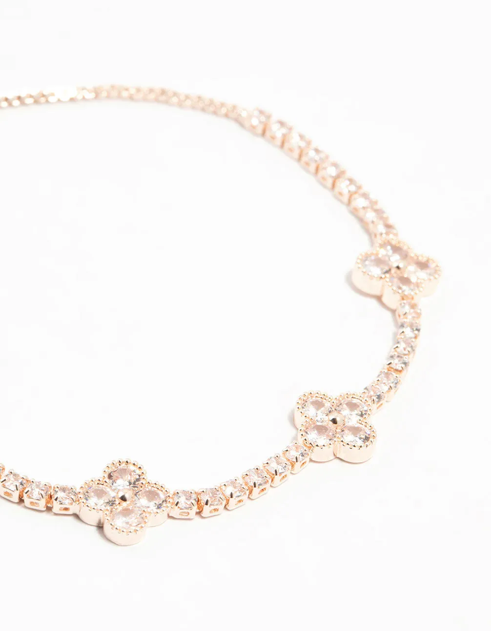 Rose Gold Plated Cubic Zirconia Clover Station Toggle Bracelet
