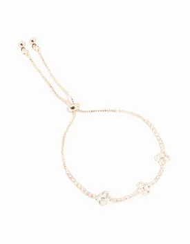 Rose Gold Plated Cubic Zirconia Clover Station Toggle Bracelet