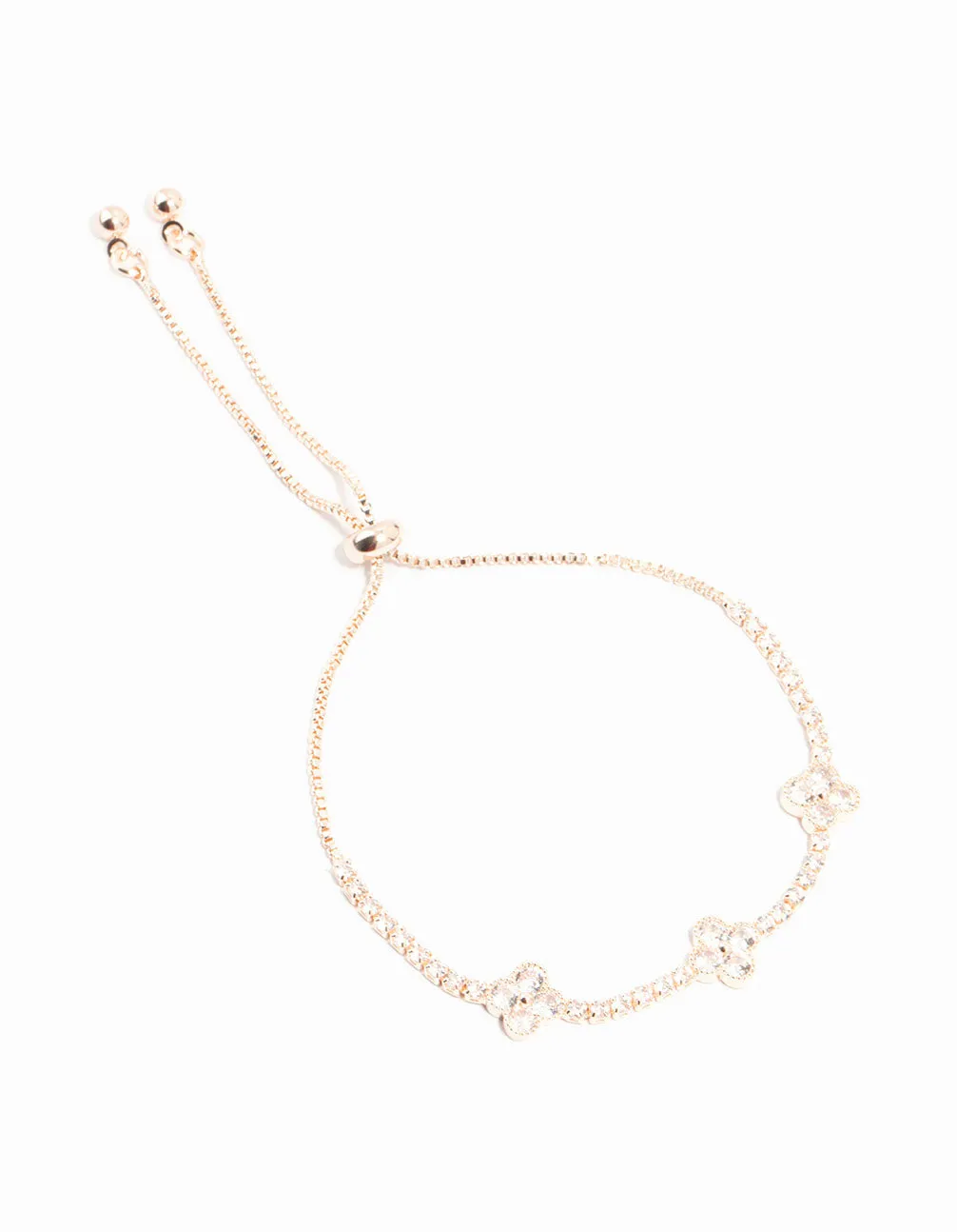 Rose Gold Plated Cubic Zirconia Clover Station Toggle Bracelet