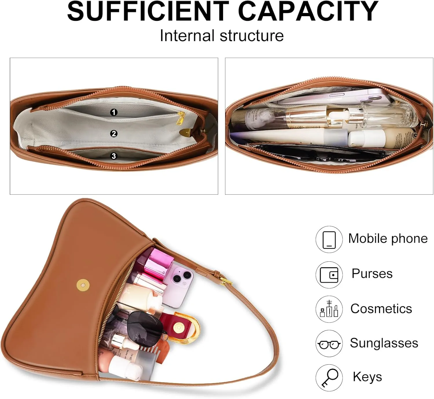 Shoulder Bag for Women Y2K Trendy Underarm Purse Vegan Leather Clutch Hobo Handbags