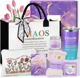 Thank You Gifts for Women, 8 Pcs Chaos Coordinator Gifts with Canvas Tote Bag, Christmas Gifts for Women Boss Coworker Manager Office Teacher Nurse, Funny Boss Gifts for Women Birthday Gifts