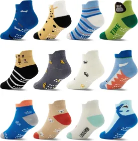 Tphon Toddler Non Slip Ankle Socks with Grippers - 12 Pairs for Boys & Girls, 0-7 Years